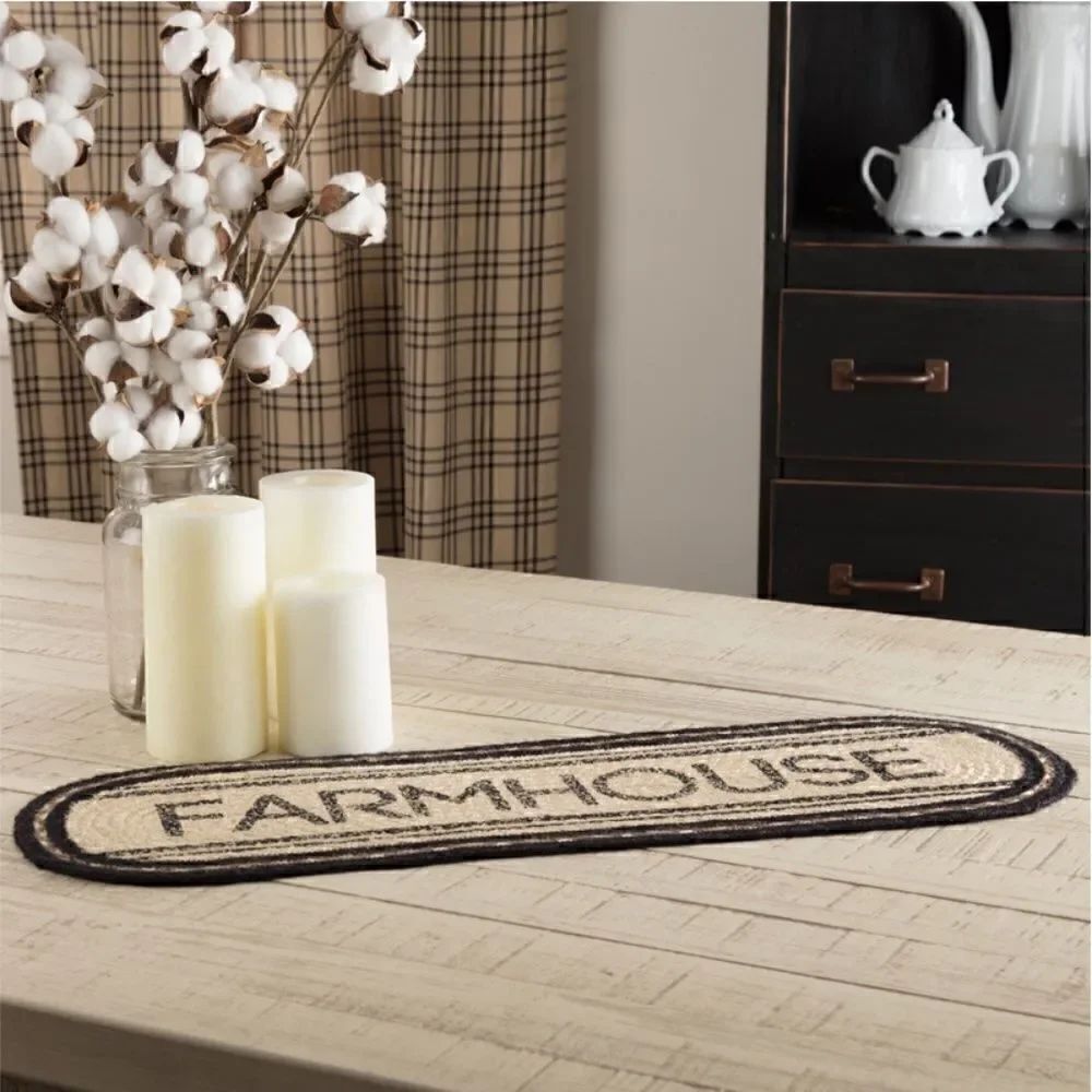 Farmhouse Jute Braided Table Runner 8x24 Country Charm Cottagecore Rustic